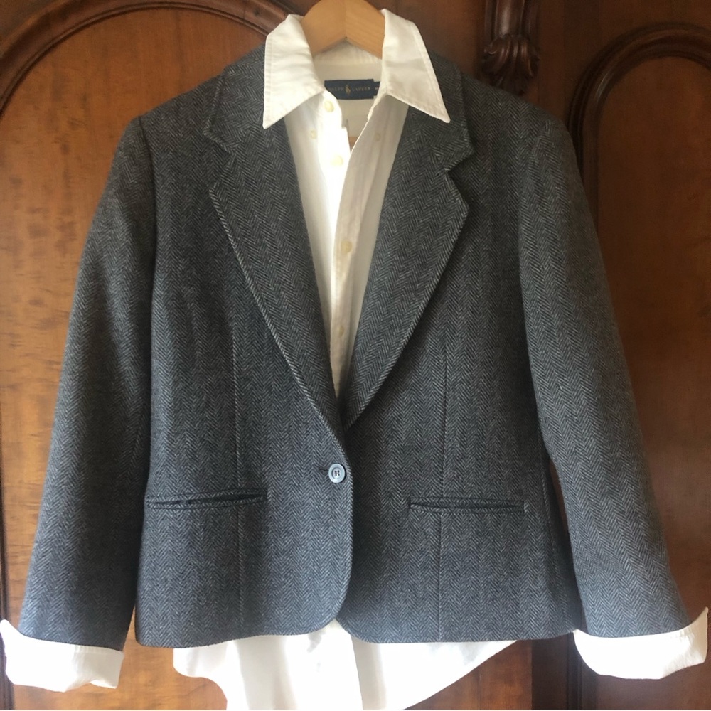 Vintage Pendleton Gray Herringbone Wool Blazer Size 8
